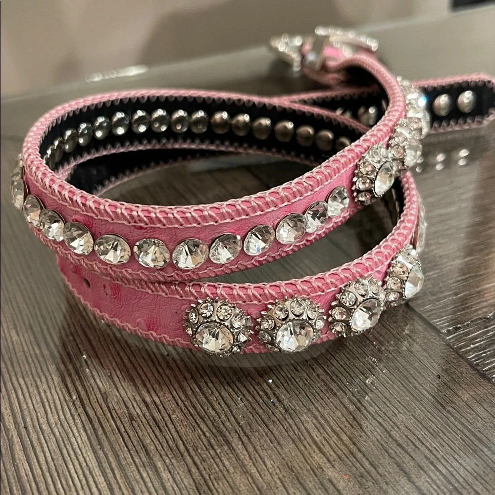 SHYANNE GIRL'S OSTRICH PRINT RHINESTONE BELT Pink Rhinestone Studded Belt